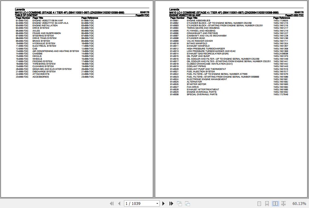Laverda Combine M410 LC I Parts Catalog 6246175 1