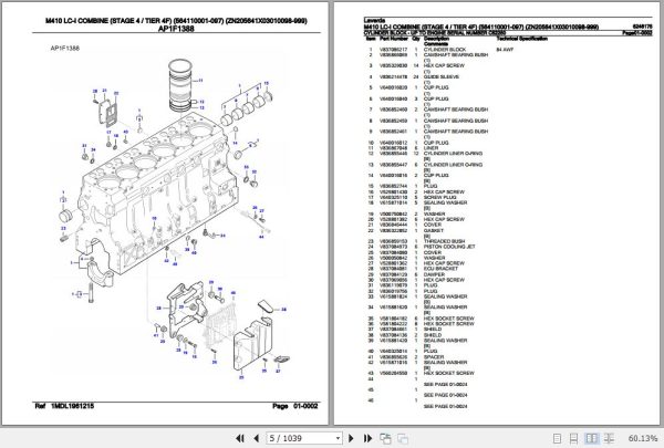 Laverda Combine M410 LC I Parts Catalog 6246175 2