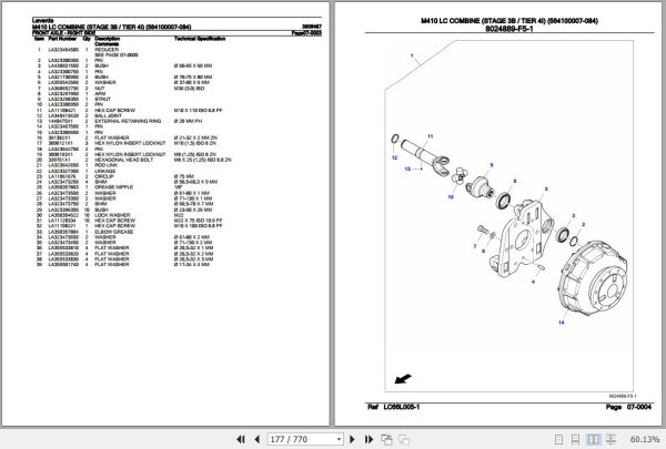 Laverda Combine M410 LC Parts Catalog 3906487 3