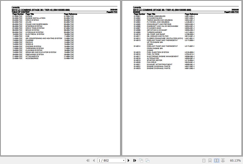 Laverda Combine M410 LC Parts Catalog 3906496 1