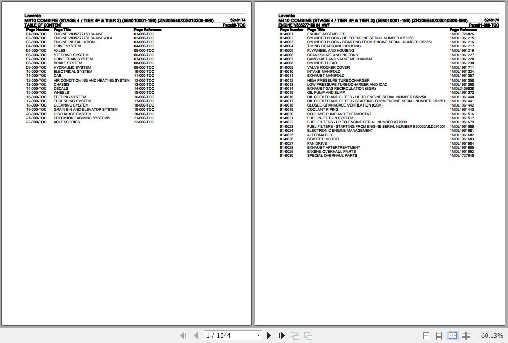 Laverda Combine M410 Parts Catalog 6246174 1