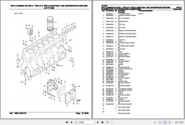 Laverda Combine M410 Parts Catalog 6246174 2