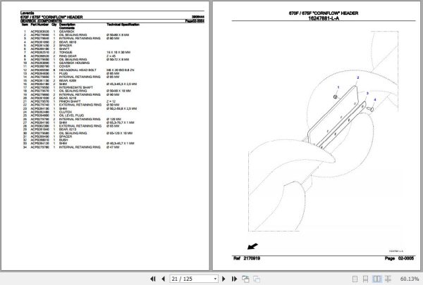 Laverda Cornflow Header 670F 675F Parts Catalog 3906444 2