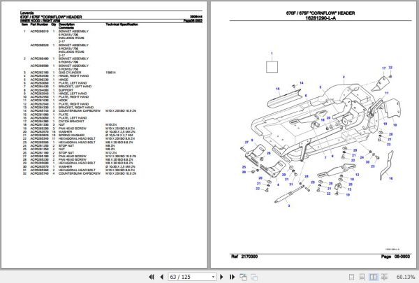 Laverda Cornflow Header 670F 675F Parts Catalog 3906444 3