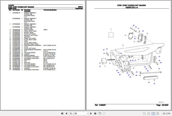 Laverda Cornflow Header 670R 675R Parts Catalog 3906441 3