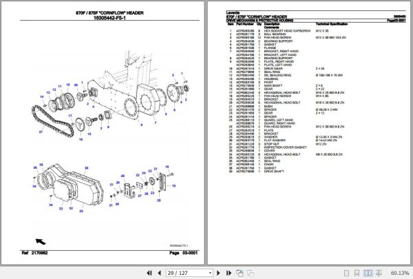 Laverda Cornflow Header 870F 875F Parts Catalog 3906450 3