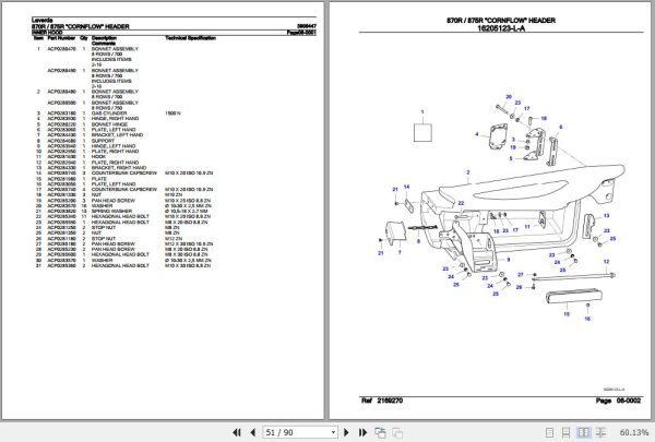 Laverda Cornflow Header 870R 875R Parts Catalog 3906447 3