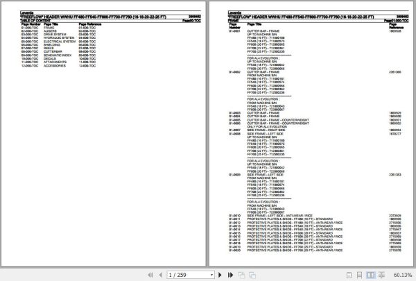 Laverda Freeflow Header WWHU FF480 FF540 FF600 FF700 FF760 Parts Catalog 3906492 1