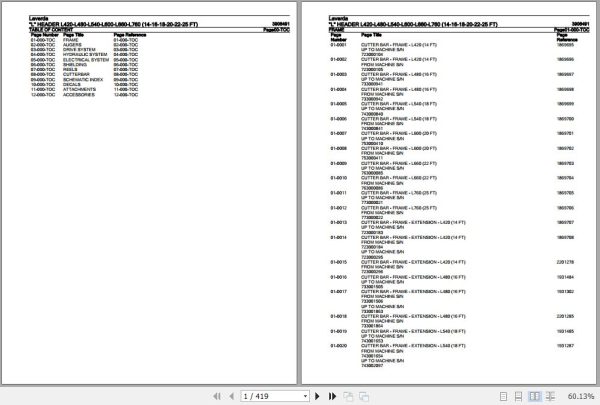 Laverda L Header L420 L480 L540 L600 L660 L760 Parts Catalog 3906491 1