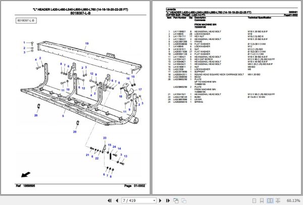 Laverda L Header L420 L480 L540 L600 L660 L760 Parts Catalog 3906491 2
