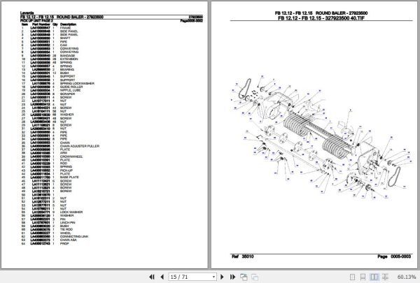 Laverda Round Baler FB 12.12 FB 12.15 Parts Catalog 27923500 2
