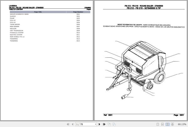 Laverda Round Baler FB 212 FB 215 Parts Catalog 27945500 1