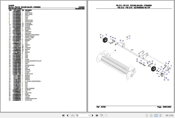 Laverda Round Baler FB 212 FB 215 Parts Catalog 27945500 2