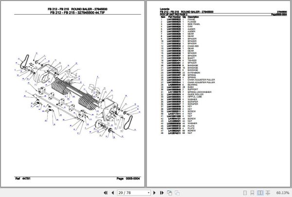 Laverda Round Baler FB 212 FB 215 Parts Catalog 27945500 3