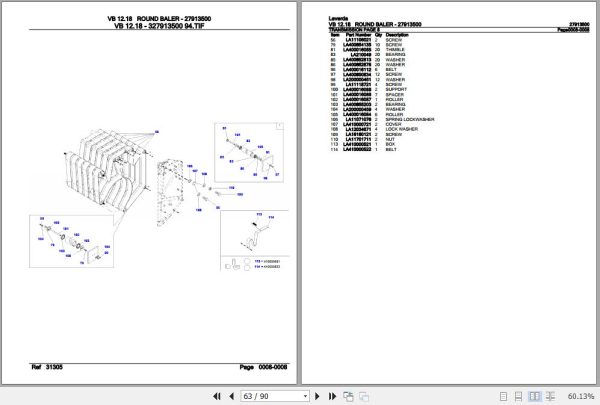 Laverda Round Baler VB 12.18 Parts Catalog 27913500 3