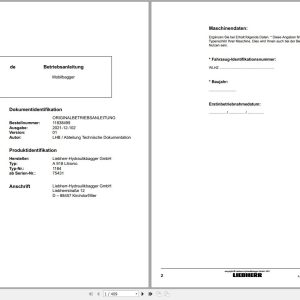 Liebherr Excavator A918 Litronic 75431 Operating Instructions 1