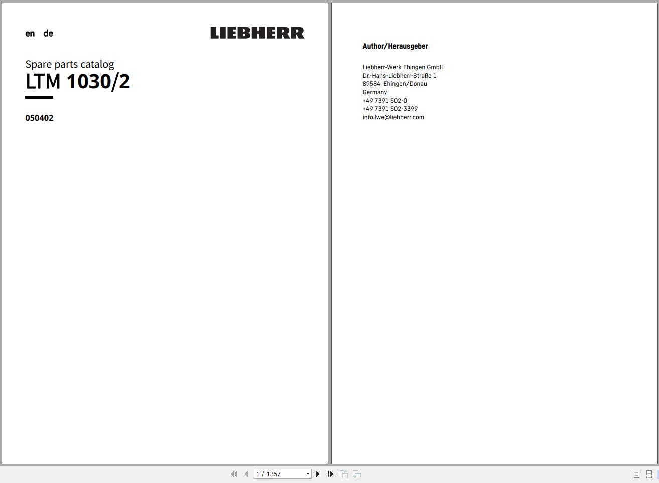 Liebherr Mobile Crane LTM 1030 2 050402 Spare Parts Catalog 1