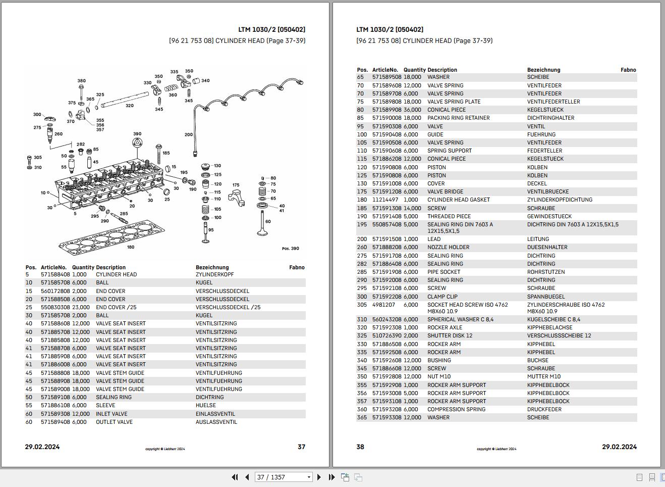 Liebherr Mobile Crane LTM 10302 050402 Spare Parts Catalog
