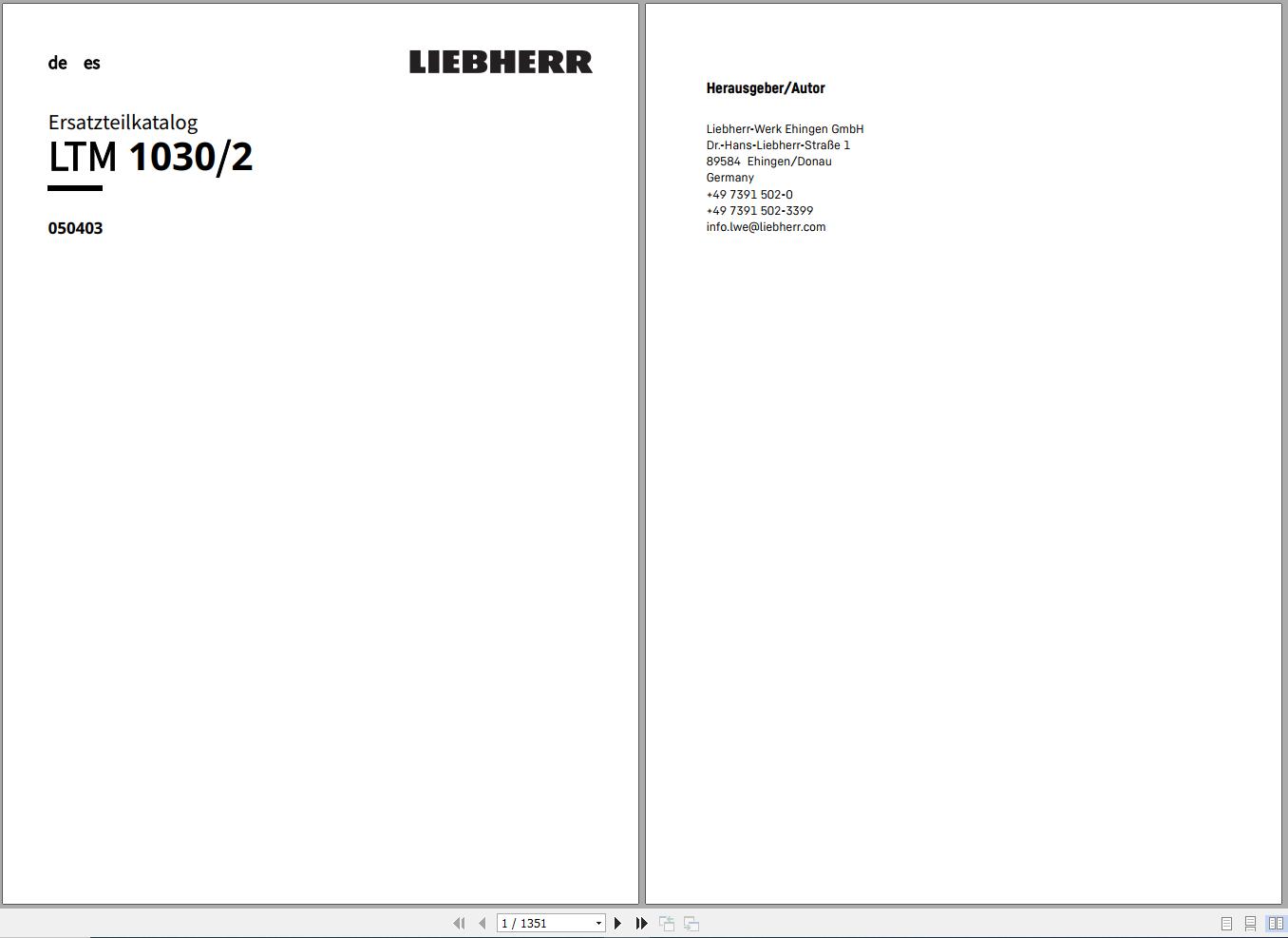 Liebherr Mobile Crane LTM 1030 2 050403 Spare Parts Catalog 1