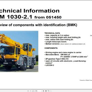 Liebherr Mobile Crane LTM 1030 2.1 080054 Operating Parts Technical Manual Wiring Diagram 1