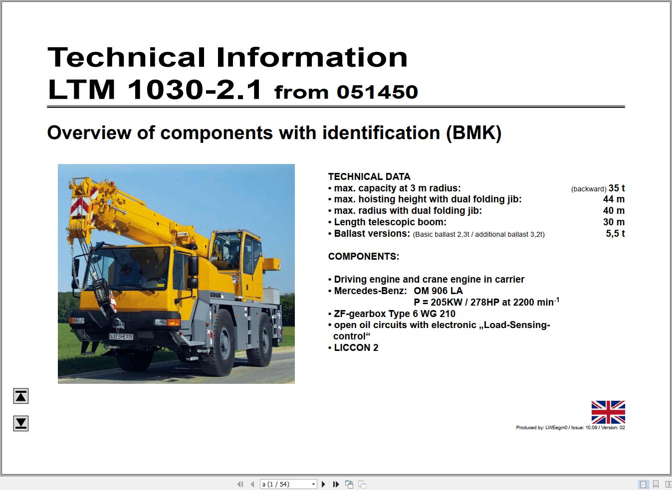 Liebherr Mobile Crane LTM 1030 2.1 080054 Operating Parts Technical Manual Wiring Diagram 1