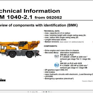 Liebherr Mobile Crane LTM 1040 2.1 052150 Operating Parts Technical Manual Wiring Diagram 1
