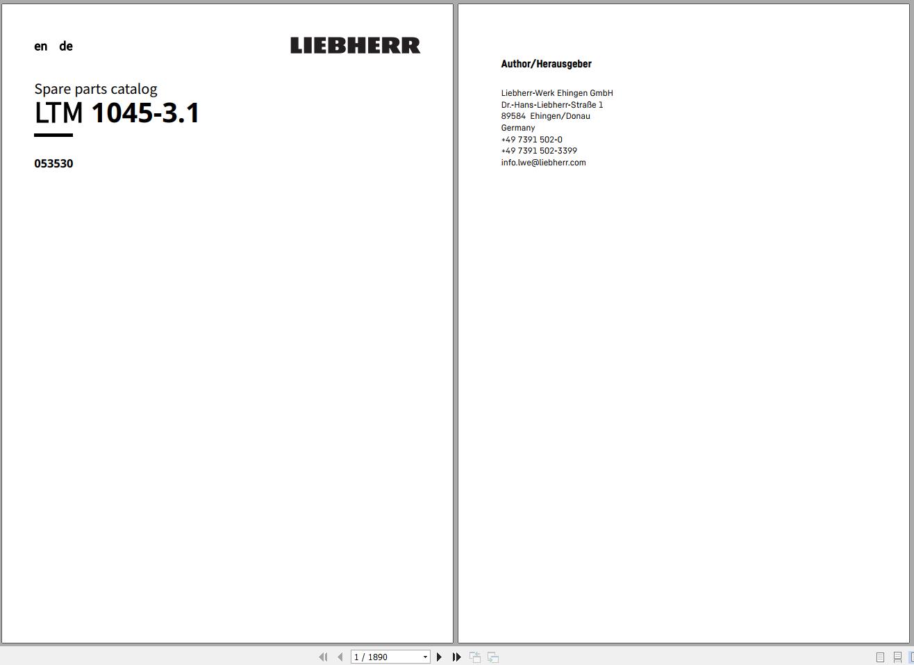 Liebherr Mobile Crane LTM 1045 3.1 053530 Spare Parts Catalog 1