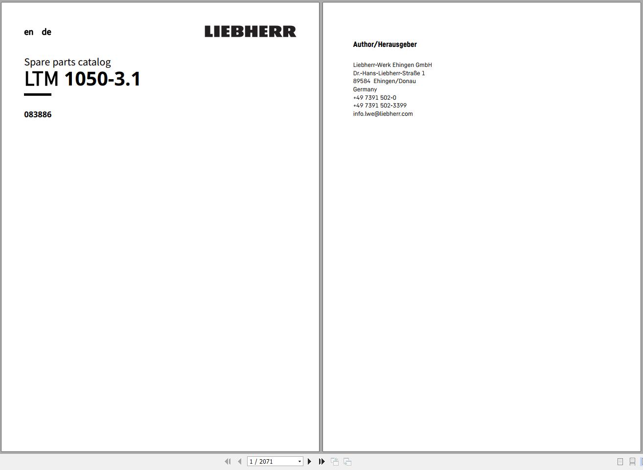 Liebherr Mobile Crane LTM 1050 3.1 083886 Spare Parts Catalog 1