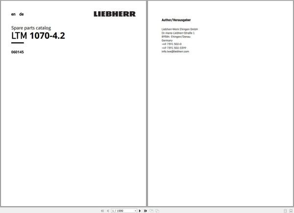 Liebherr Mobile Crane LTM 1070 4.2 060145 Spare Parts Catalog 1