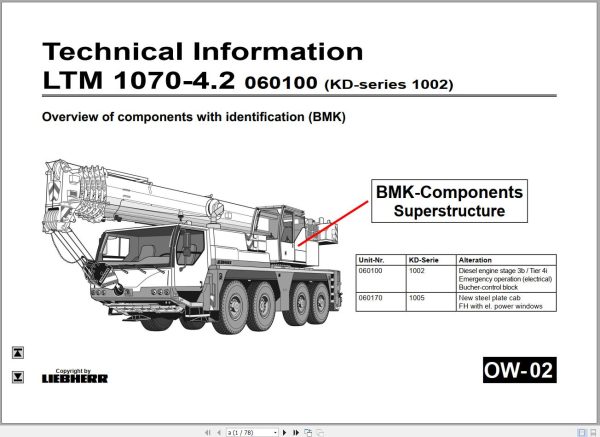 Liebherr Mobile Crane LTM 1070 4.2 060146 Operating Parts Technical Manual Wiring Diagram 1