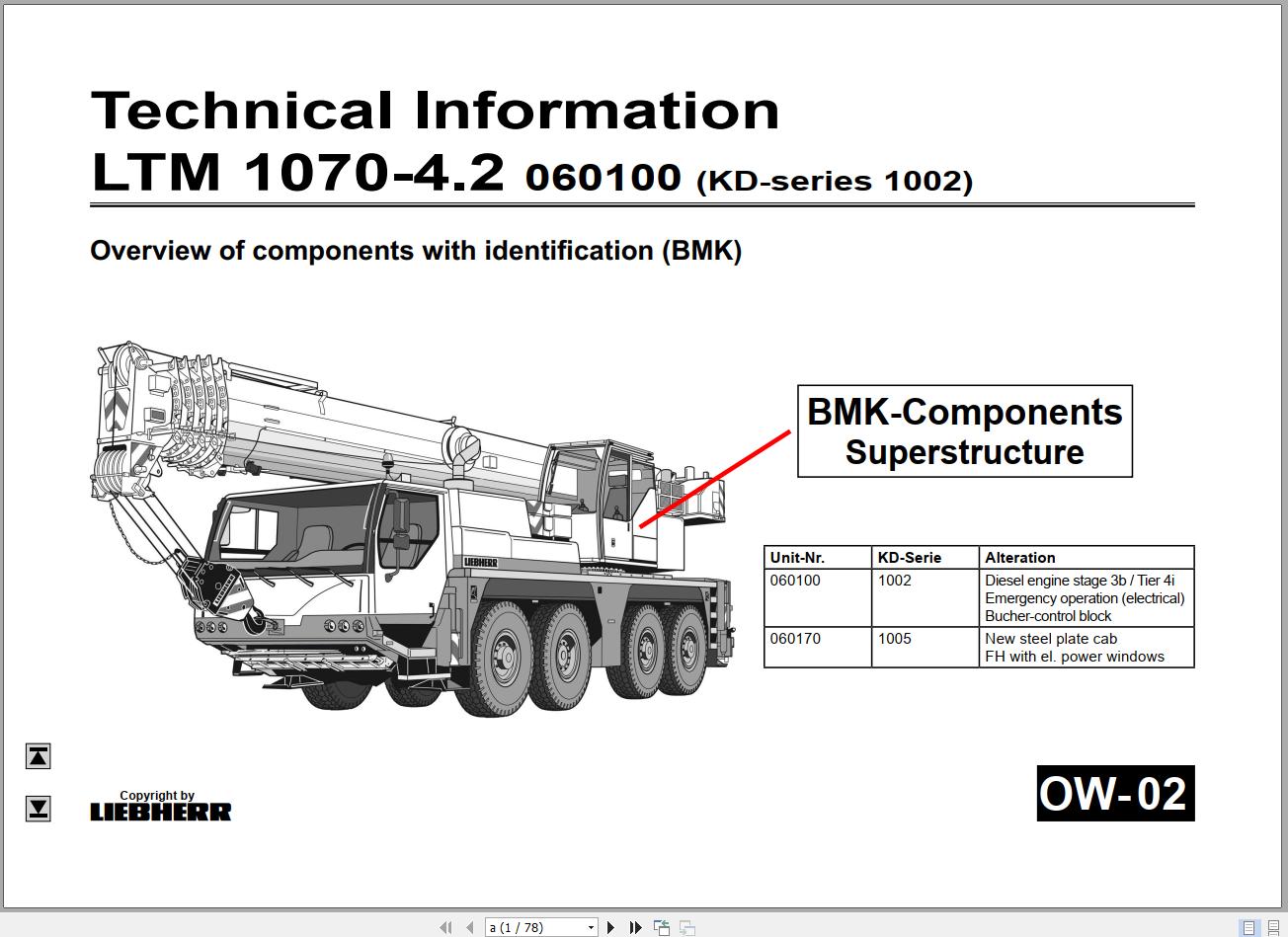 Liebherr Mobile Crane LTM 1070 4.2 060146 Operating Parts Technical Manual Wiring Diagram 1