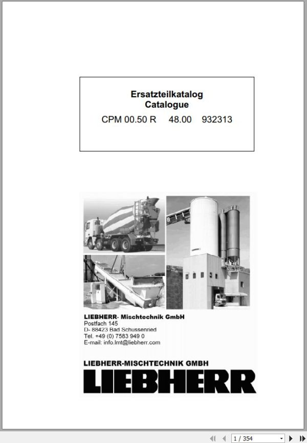 Liebherr Truck Mixer CPM00.50 48.00 932313 Parts Manual Electrical Schematic 1