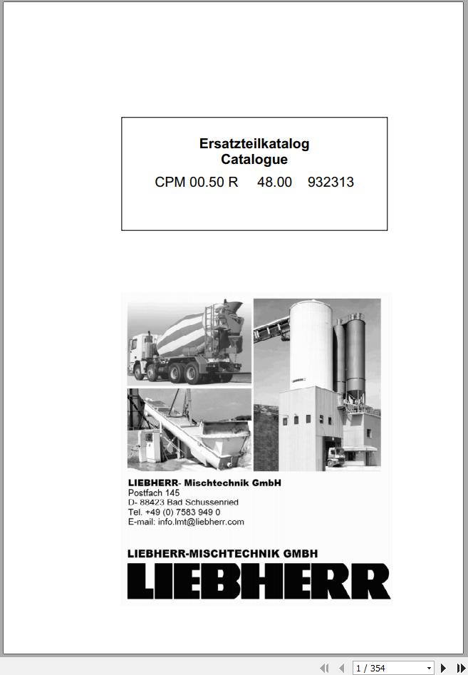 Liebherr Truck Mixer CPM00.50 48.00 932313 Parts Manual Electrical Schematic 1