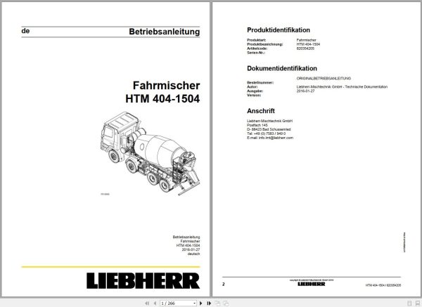 Liebherr Truck Mixer HTM 404 1504 820354205 Operating Manual 1