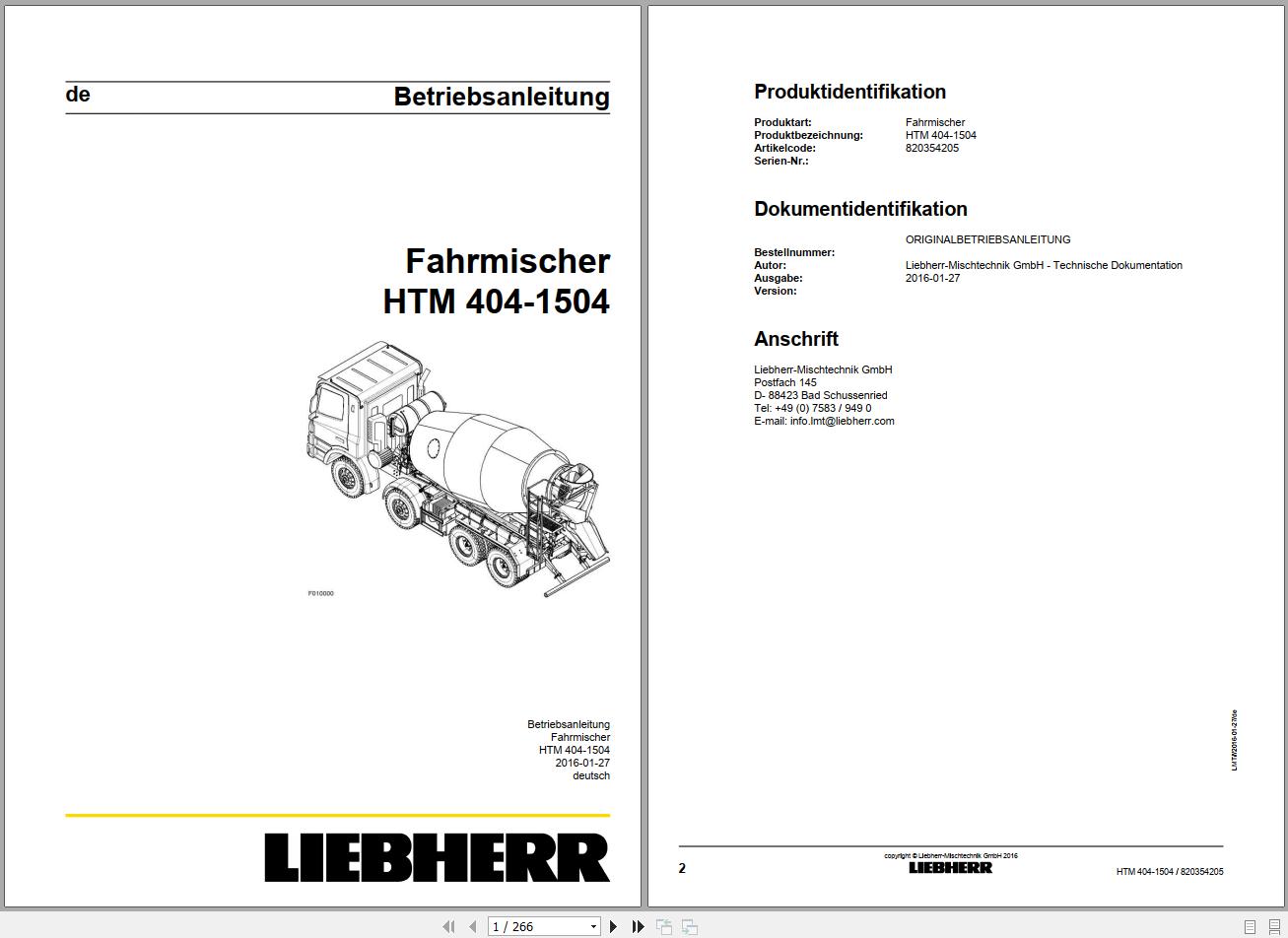 Liebherr Truck Mixer HTM 404 1504 820354205 Operating Manual 1