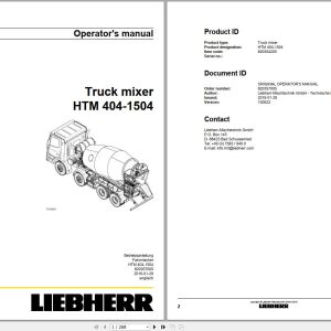 Liebherr Truck Mixer HTM0704S 04.02 963009 Operating Parts Manual Electrical Schematic 1