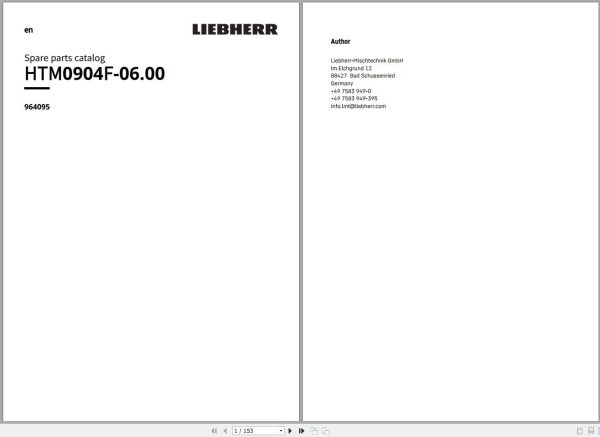 Liebherr Truck Mixer HTM0904F 06.00 964095 Operating Parts Manual 3