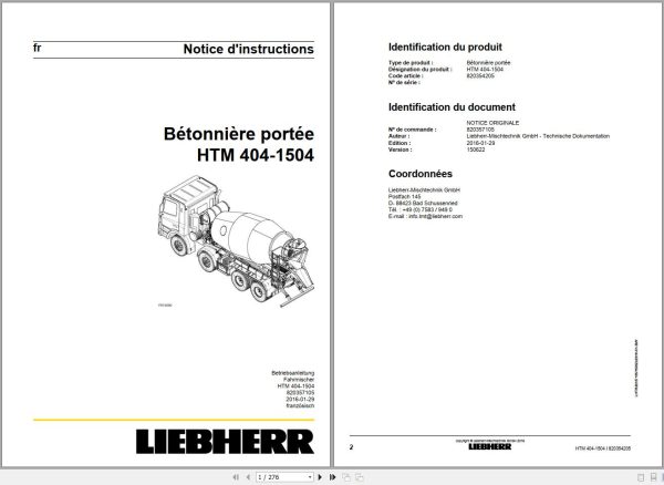 Liebherr Truck Mixer HTM0904F 06.00 964912 Operating Parts Manual Wiring Diagram 1