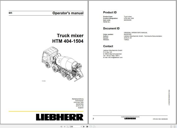 Liebherr Truck Mixer HTM10MS 07.01 964918 Operating Parts Manual Electrical Schematic 1