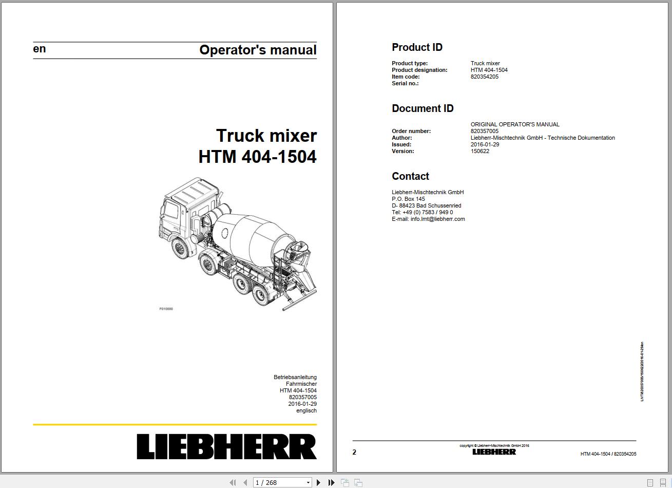 Liebherr Truck Mixer HTM10MS 07.01 964918 Operating Parts Manual Electrical Schematic 1