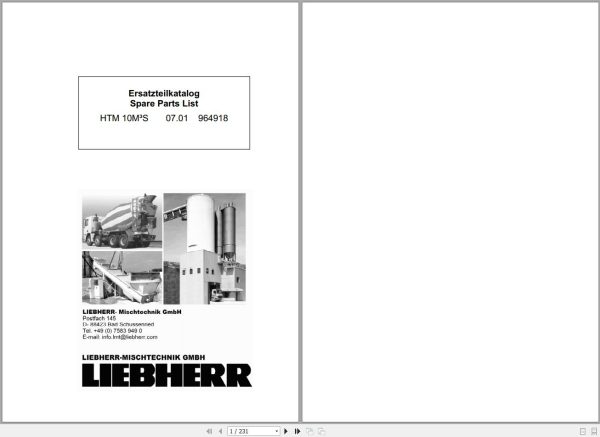 Liebherr Truck Mixer HTM10MS 07.01 964918 Operating Parts Manual Electrical Schematic 3