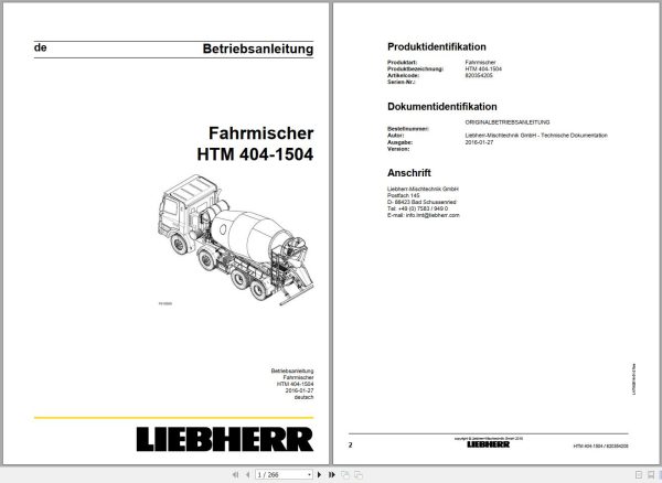 Liebherr Truck Mixer HTM704S 04.02 969523 Operating Parts Manual Electrical Schematic 1