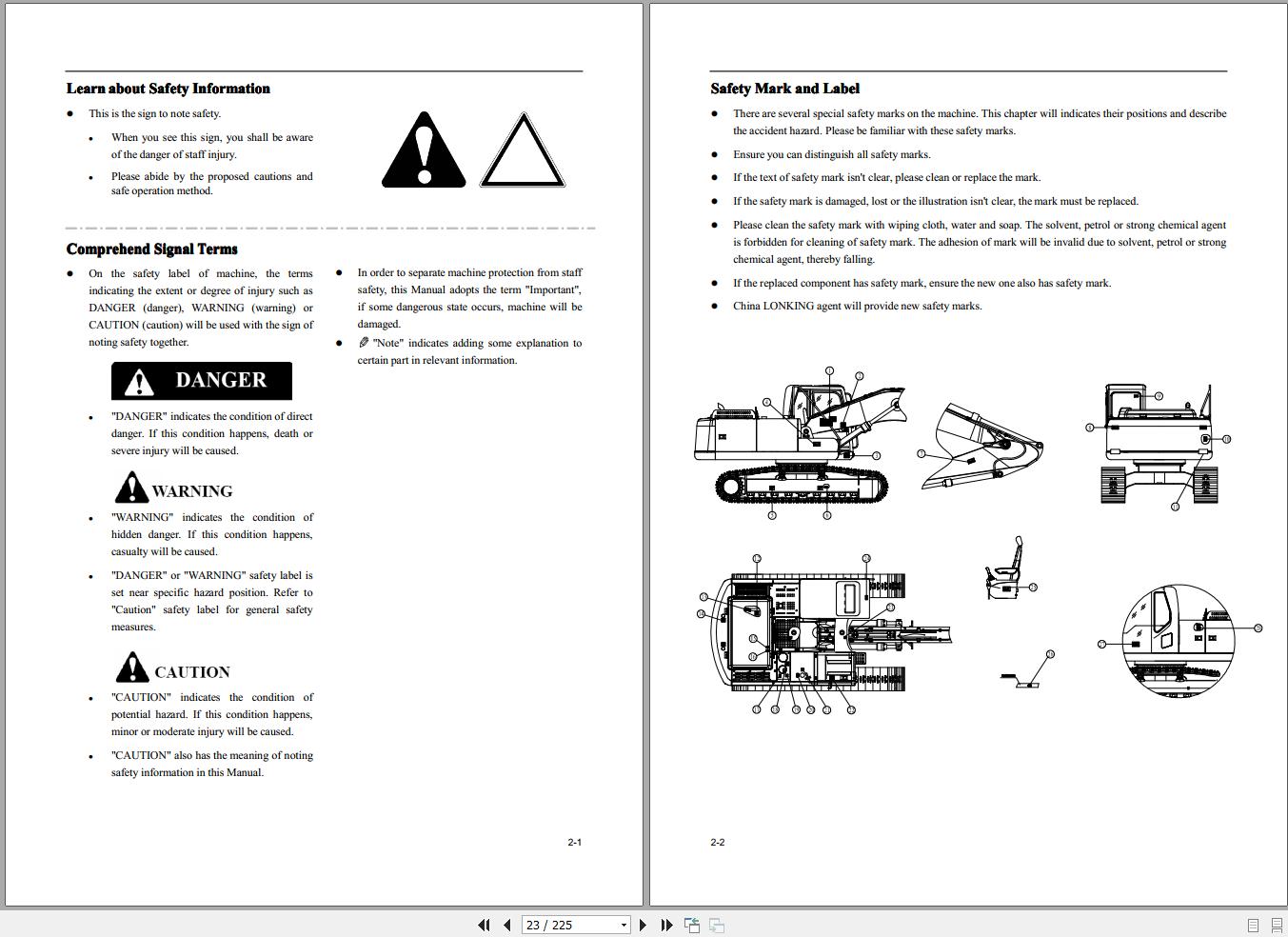 Lonking Excavator CDM6240M Operation and Maintenance Manual EN 1