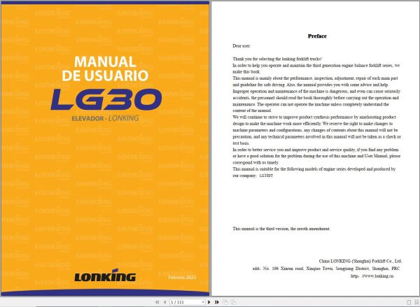 Lonking Forklift L30 Service Maintenance Manual 1