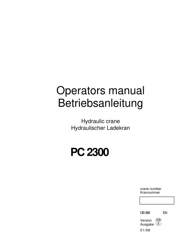 Palfinger Crane PC 2300 Operators Manual 1
