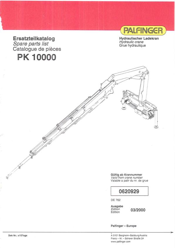 Palfinger Crane PK 10000 Spare Parts Catalog 1