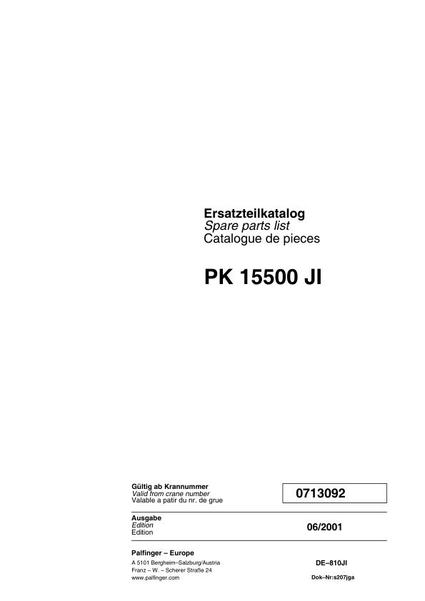 Palfinger Crane PK 15500 JI Spare Parts Catalog 1