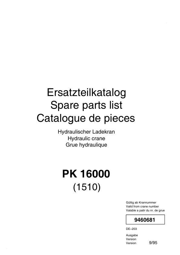Palfinger Crane PK 16000 Spare Parts Catalog 1