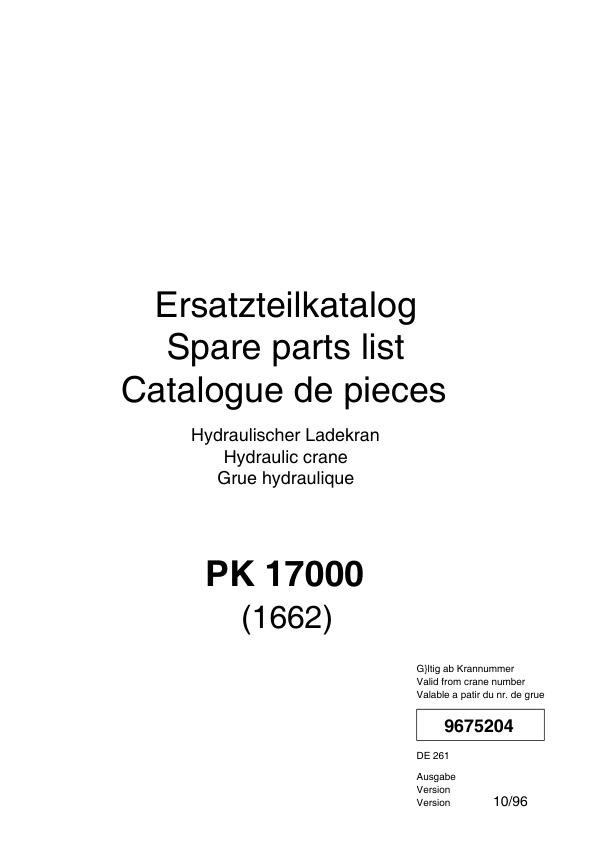 Palfinger Crane PK 17000 1662 Spare Parts Catalog 1