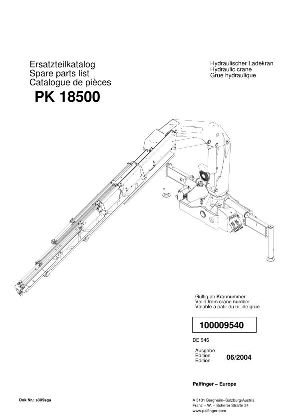 Palfinger Crane PK 18500 Spare Parts Catalog 1